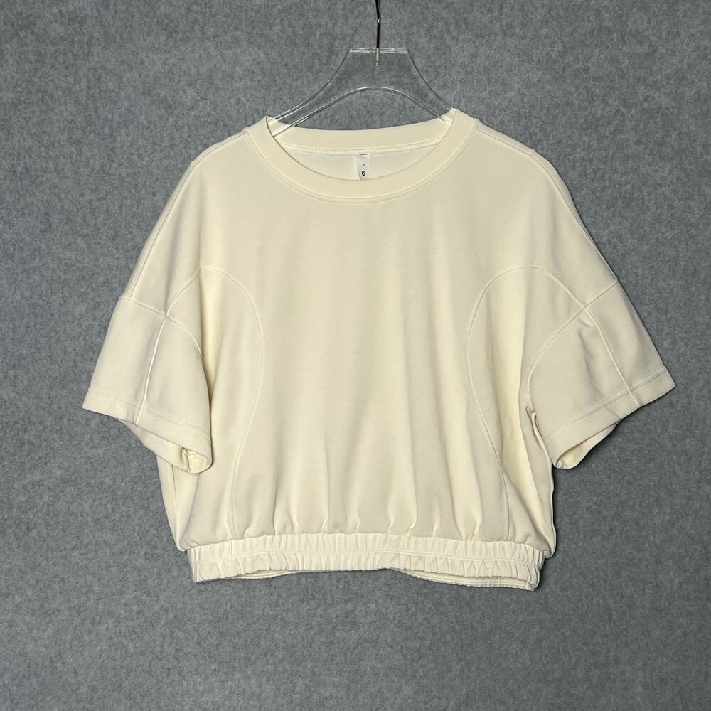 Lululemon Jersey Training Elastic Hem Shirt Womens 10 Cream Short Sleeve Top
